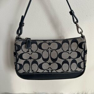Coach Y2K Hampton Mini Baguette Monogram Black and Cream Shoulder Bag